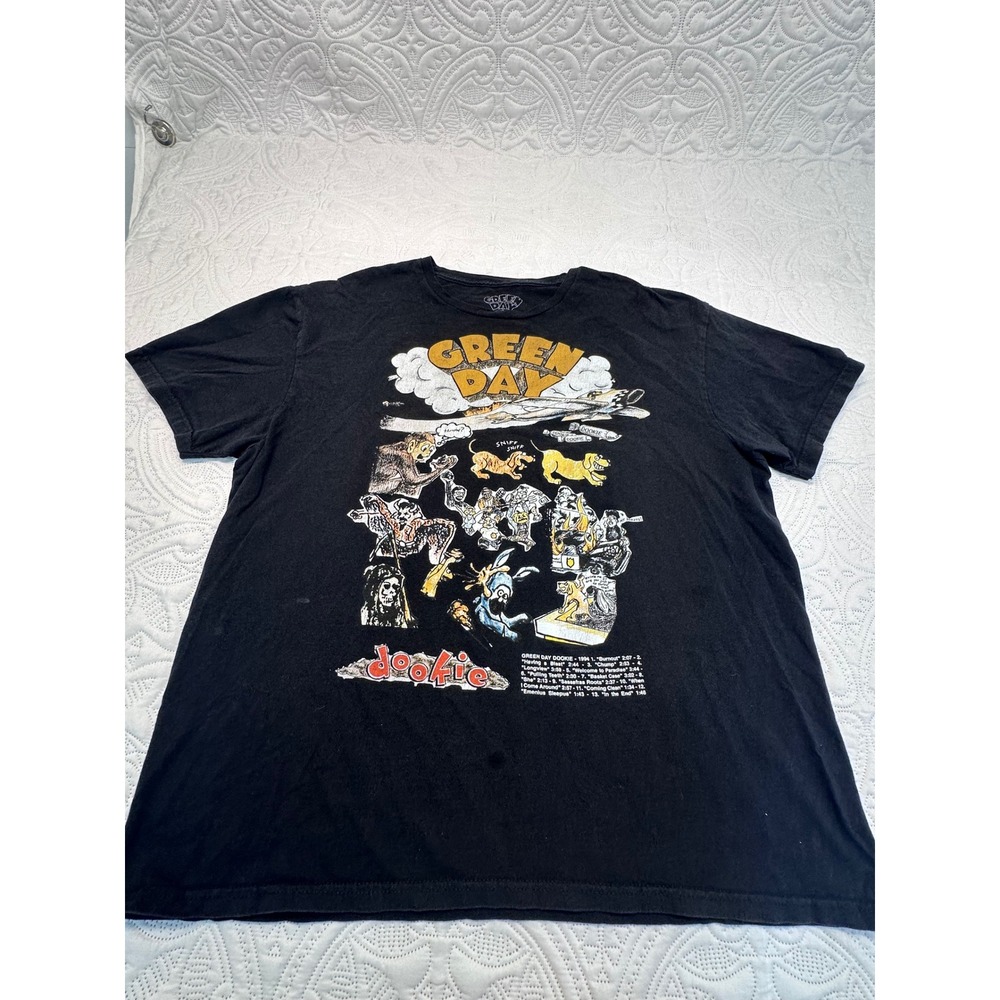 Green Day Dookie Graphic T-Shirt XL Black 1994 Album Tracklist Punk Rock Tee